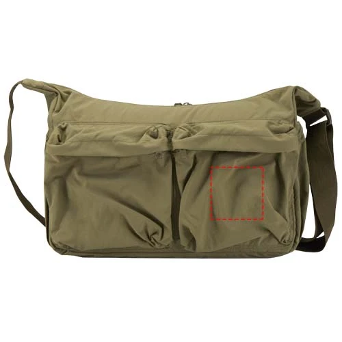Taška na notebook cez rameno Calli 13" z recyklovaného nylonu GRS - Elevate – lesní zelená – tlačová plocha – Vpravo