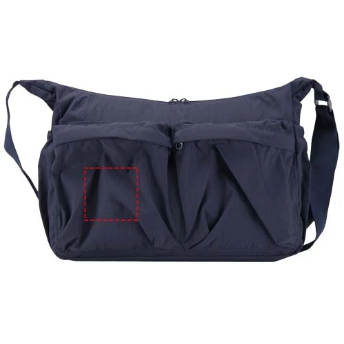 Taška na notebook cez rameno Calli 13" z recyklovaného nylonu GRS - Elevate – námornícka modrá – tlačová plocha – Vľavo