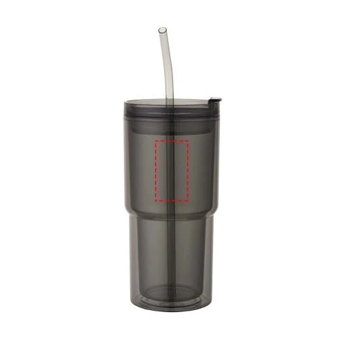 Plastový pohár Archer s dvojitou stenou, objem 480 ml – černá – tlačová plocha – Predná strana