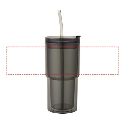 Plastový pohár Archer s dvojitou stenou, objem 480 ml – černá – tlačová plocha – Po obvode