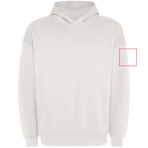Unisex mikina s kapucňou Otto v nadrozmernej veľkosti - Roly – vintage bílá – tlačová plocha – Ľavý biceps