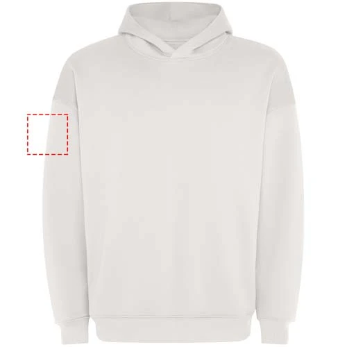 Unisex mikina s kapucňou Otto v nadrozmernej veľkosti - Roly – vintage bílá – tlačová plocha – Pravý biceps