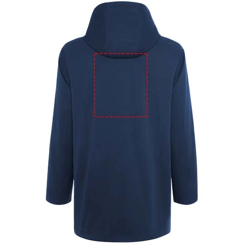 Unisex parka s polstrovanou kapucňou - Roly – námornícka modrá – tlačová plocha – Zadná strana