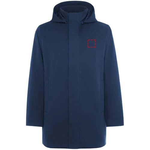 Unisex parka s polstrovanou kapucňou - Roly – námornícka modrá – tlačová plocha – Ľavá strana hrude