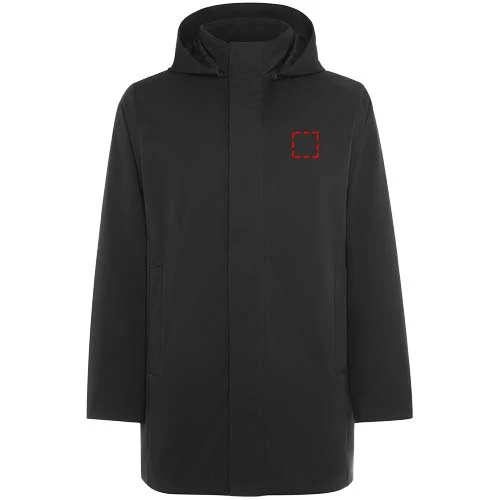 Unisex parka s polstrovanou kapucňou - Roly – černá – tlačová plocha – Ľavá strana hrude