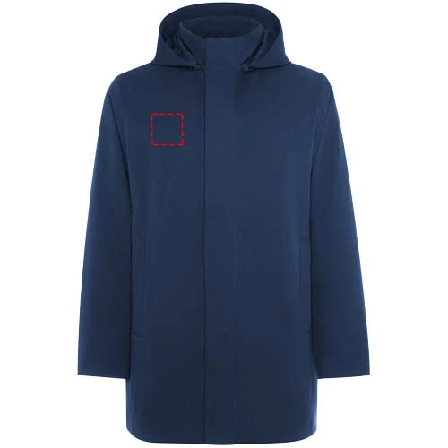 Unisex parka s polstrovanou kapucňou - Roly – námornícka modrá – tlačová plocha – Pravá strana hrude
