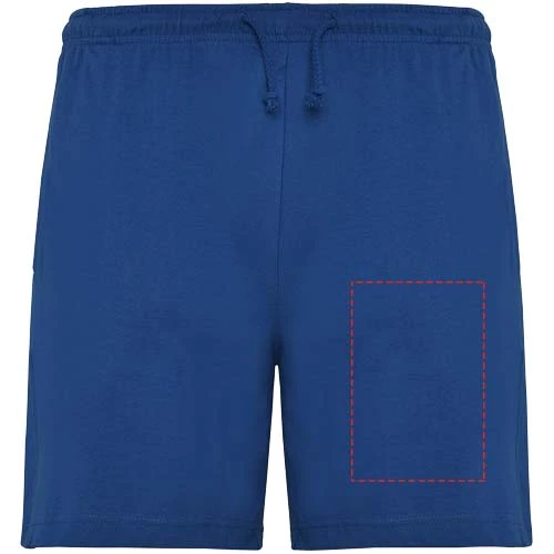 Unisex športové šortky - Roly – kráľovská modrá – tlačová plocha – Na levé noze