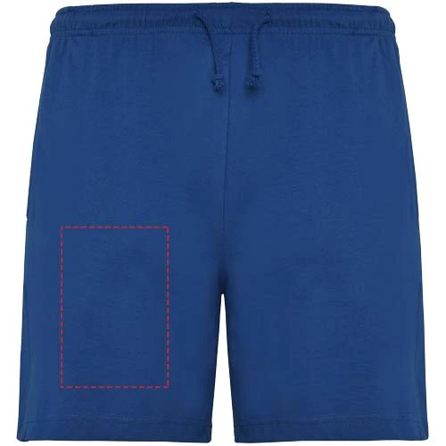 Unisex športové šortky - Roly – kráľovská modrá – tlačová plocha – Pravá noha