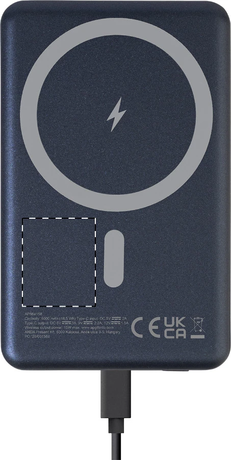 RaluLux powerbanka – dark blue – tlačová plocha – Vpredu vľavo