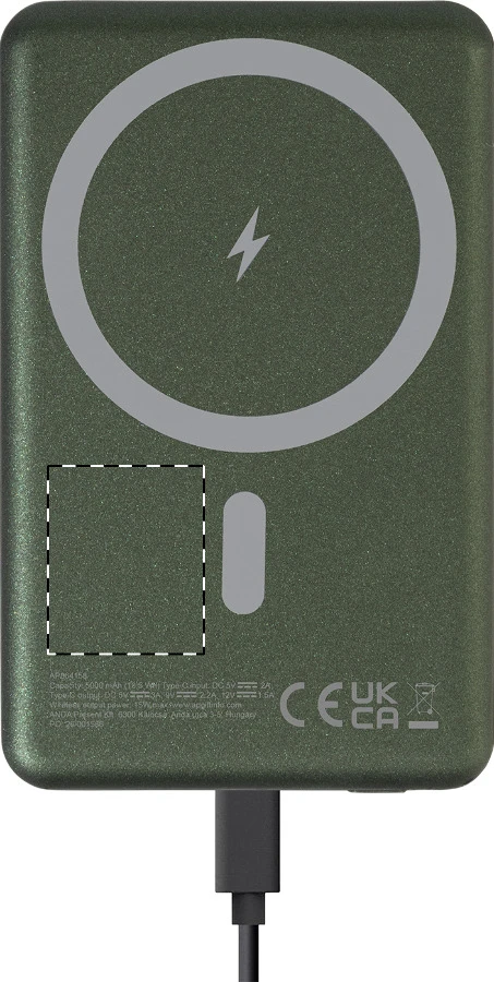 RaluLux powerbanka – dark green – tlačová plocha – Vpredu vľavo