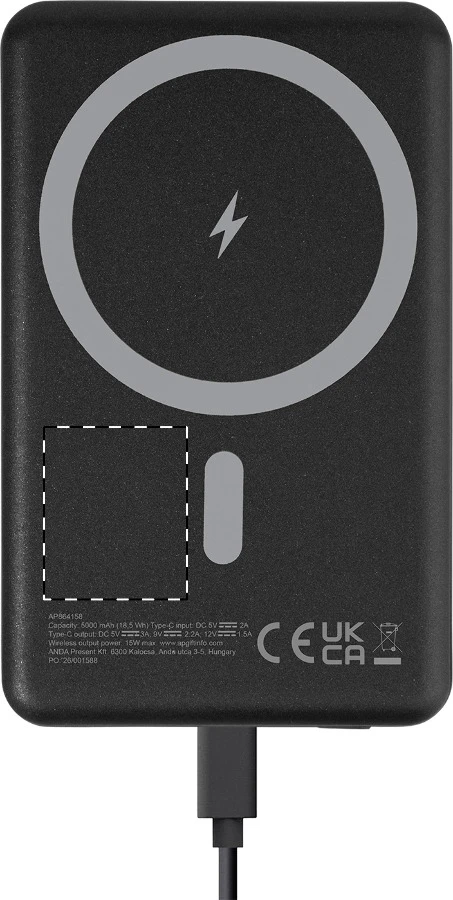 RaluLux powerbanka – čierna – tlačová plocha – Vpredu vľavo