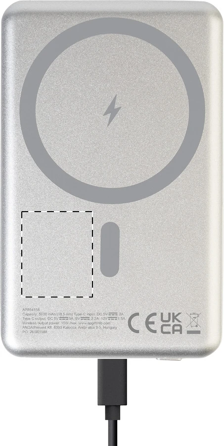 RaluLux powerbanka – silver – tlačová plocha – Vpredu vľavo