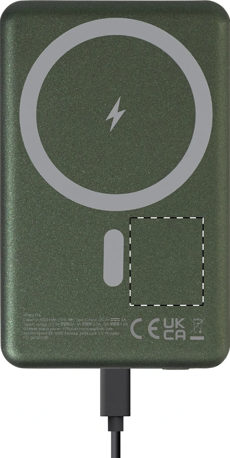 RaluLux powerbanka – dark green – tlačová plocha – Vpredu vpravo