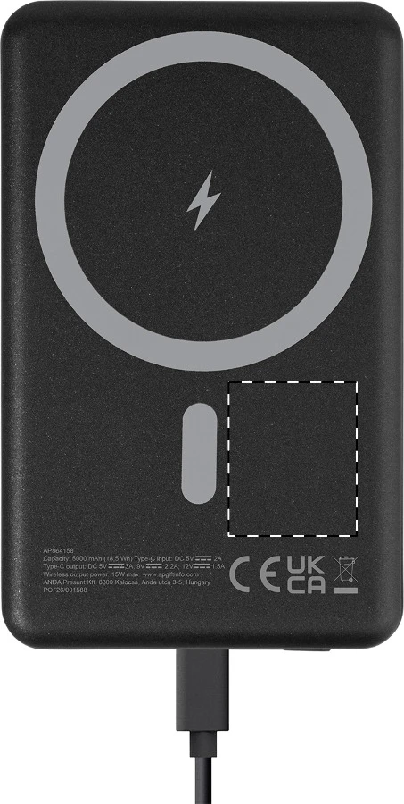 RaluLux powerbanka – čierna – tlačová plocha – Vpredu vpravo