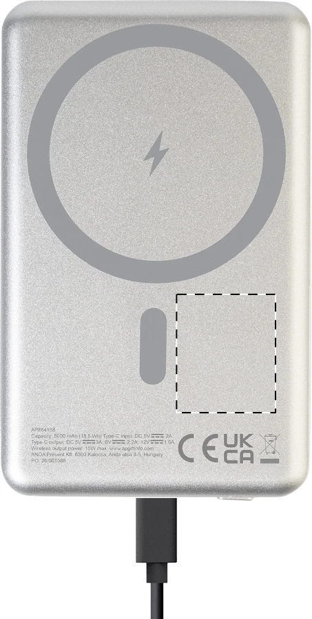 RaluLux powerbanka – silver – tlačová plocha – Vpredu vpravo