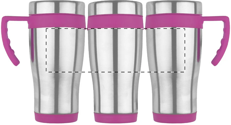 Caprol Plus termo hrnček – pink – tlačová plocha – Rotačná sieťotlač na strane oproti ušku