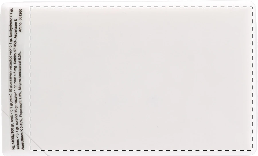 Card krabička s mintovými cukríkmi – white – tlačová plocha – Vrchná časť