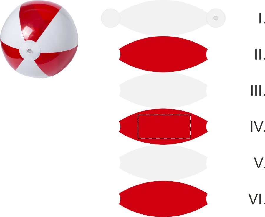 Byron plážová lopta (ø28 cm) – red – tlačová plocha – Panel 4 - farebný