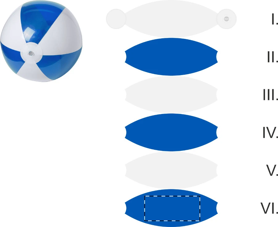 Byron plážová lopta (ø28 cm) – blue – tlačová plocha – Panel 6 - farebný