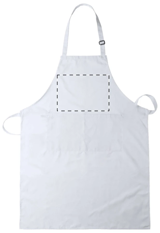 Garcon kuchynská zástera – white – tlačová plocha – Nad vreckom