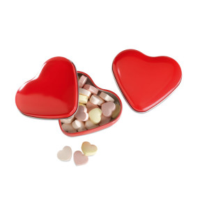 Sladké cukríky v plechovej krabičke - tvar srdca - red