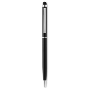 Hliníkové guľôčkové pero s dotykovou špičkou - čierna