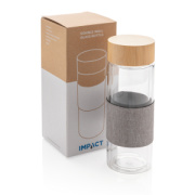 Dvojstenná sklenená fľaša s bambusovým uzáverom Impact - XD Collection