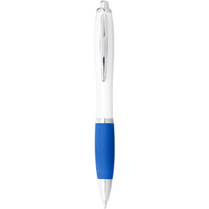 Biele guľôčkové pero Nash s farebným úchopom - Bílá, Tyrkysová