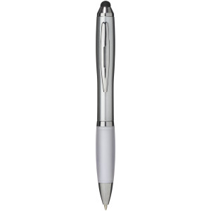 Guľôčkové pero a stylus s farebným úchopom - Stříbrný, Bílá