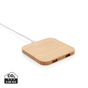 Bambusová bezdrôtová nabíjačka 5W s USB - XD Collection