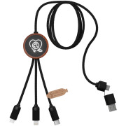 Nabíjací kábel 3v1 z rPET so svietiacim logom a okrúhlym dreveným puzdrom C37