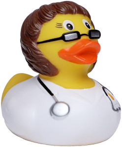 Pískacia kačka brunetka doktorka