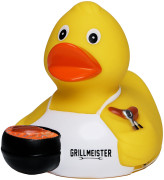 Pískacia kačka BBQ so sloganom
