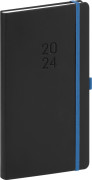 Vreckový diár Nox 2024, čierny–modrý, 9 × 15,5 cm