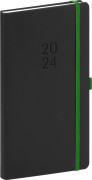 Vreckový diár Nox 2024, čierny–zelený, 9 × 15,5 cm