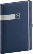 Týždenný diár Twill 2024, modro–strieborný, 15 × 21 cm