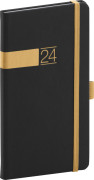 Vreckový diár Twill 2024, čierno–zlatý, 9 × 15,5 cm