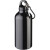 Hliníková fľaša na vodu Oregon z recyklovaného hliníka s certifikáciou RCS a karabínou, 400 ml, farba - černá