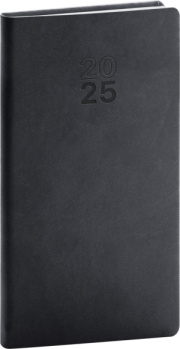 Vreckový diár Aprint 2025, čierny, 9 × 15,5 cm