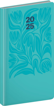 Vreckový diár Cambio 2025, tyrkysové kvety, 9 × 15,5 cm