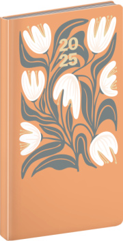 Vreckový diár Cambio 2025, oranžové kvety, 9 × 15,5 cm