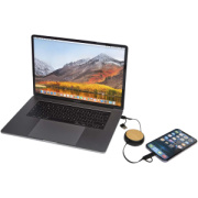 Vysúvací dátový synchronizačný a rýchlonabíjací 45W kábel 5 v 1 z recyklovaného plastu s dĺžkou 100 cm s bambusovými detailmi