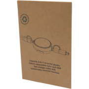 Vysúvací dátový synchronizačný a rýchlonabíjací 45W kábel 5 v 1 z recyklovaného plastu s dĺžkou 100 cm s bambusovými detailmi