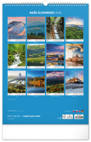 NOTIQUE Nástenný kalendár Naše Slovensko 2026, 33 x 46 cm