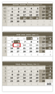 Trojmesačný kalendár šedý so špirálou