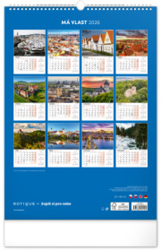NOTIQUE Nástenný kalendár Má vlasť CZ 2026, 33 x 46 cm