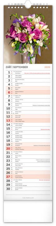 NOTIQUE Nástenný kalendár Květiny – Kvety CZ/SK 2026, 12 x 48 cm
