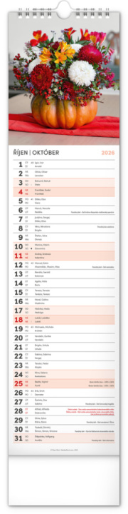 NOTIQUE Nástenný kalendár Květiny – Kvety CZ/SK 2026, 12 x 48 cm