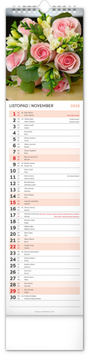 NOTIQUE Nástenný kalendár Květiny – Kvety CZ/SK 2026, 12 x 48 cm