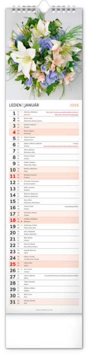 NOTIQUE Nástenný kalendár Květiny – Kvety CZ/SK 2026, 12 x 48 cm